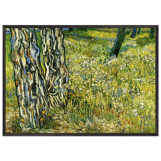 Tree Trunks in the Grass - Vincent van Gogh 70x100 cm / 28x40 inches Framed Art Print – Black Wooden Frame