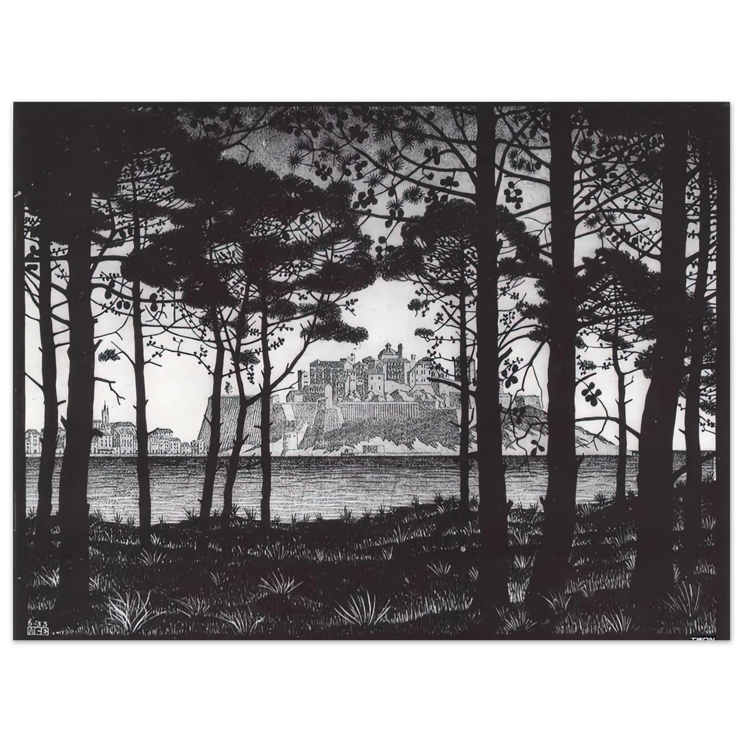 MC Escher - PINETA OF CALVI CORSICA Wall Art - 21x29.7 cm / 8x12" - Fine Art Poster - -