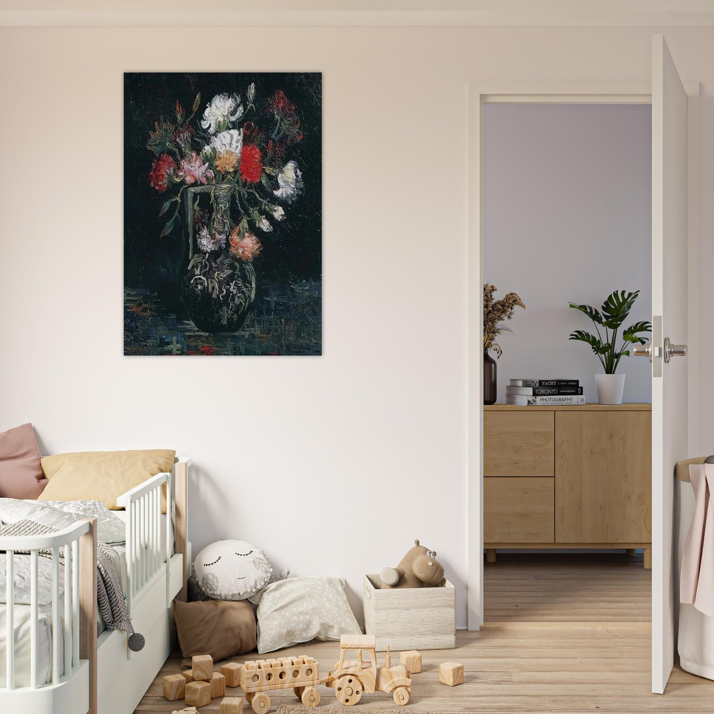 Vase with White and Red Carnations - Vincent van Gogh Brushed Aluminum Print - 70x100 cm / 28x40 inches | Vincent van Gogh Aluminum Print | Vincent van Gogh Prints