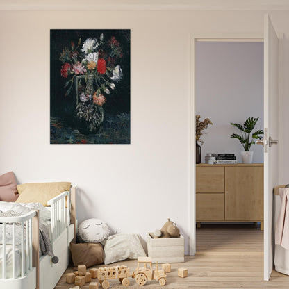 Vase with White and Red Carnations - Vincent van Gogh Brushed Aluminum Print - 70x100 cm / 28x40 inches | Vincent van Gogh Aluminum Print | Vincent van Gogh Prints