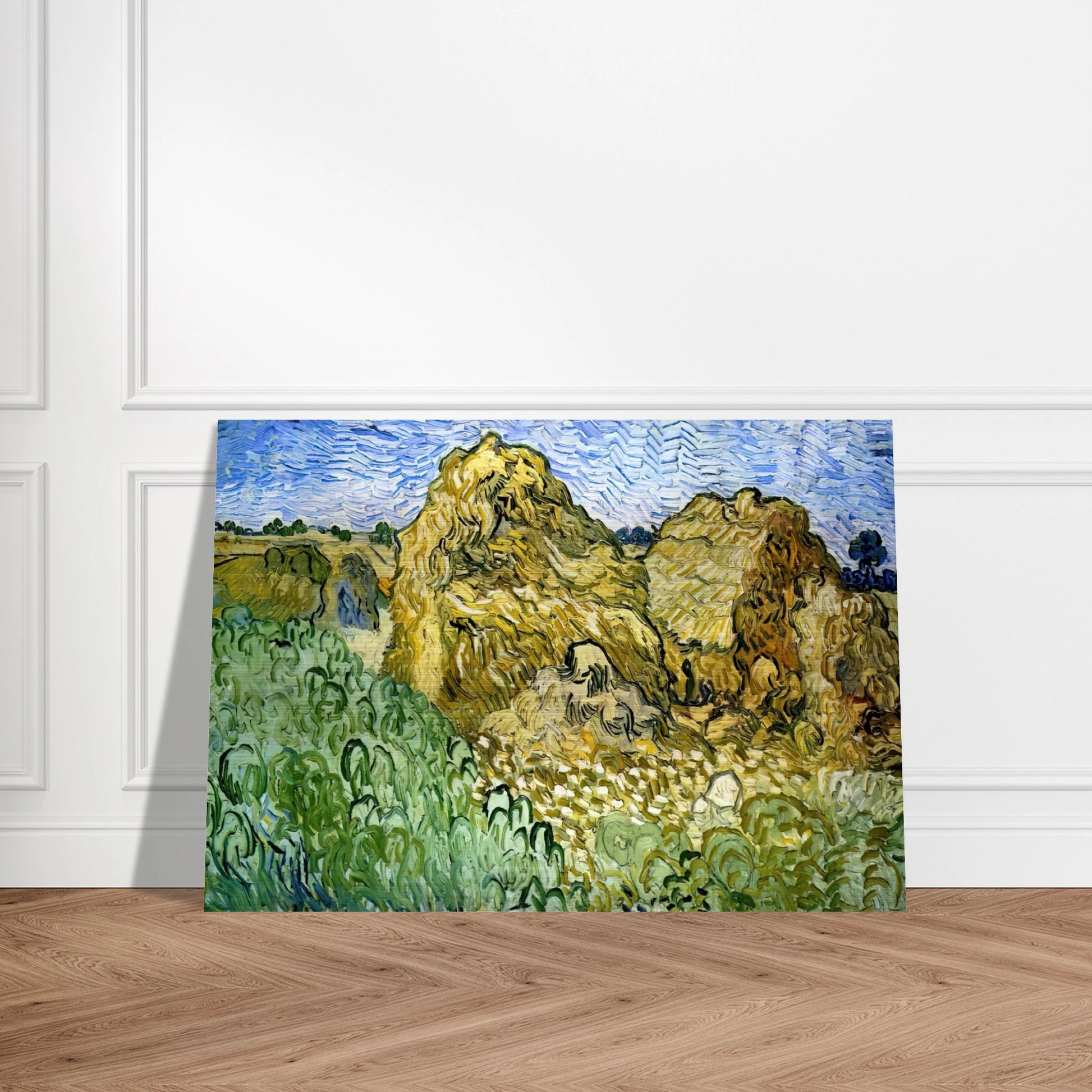 Field with Stacks of Wheat - Vincent van Gogh Brushed Aluminum Print - 70x100 cm / 28x40 inches | Vincent van Gogh Aluminum Print | Vincent van Gogh Prints