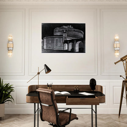 NOCTURNAL ROME CASTEL SANT ANGELO - MC Escher Brushed Aluminum Print - 70x100 cm / 28x40 inches | MC Escher Aluminum Print | MC Escher Prints | Maurits Cornelis Escher Prints
