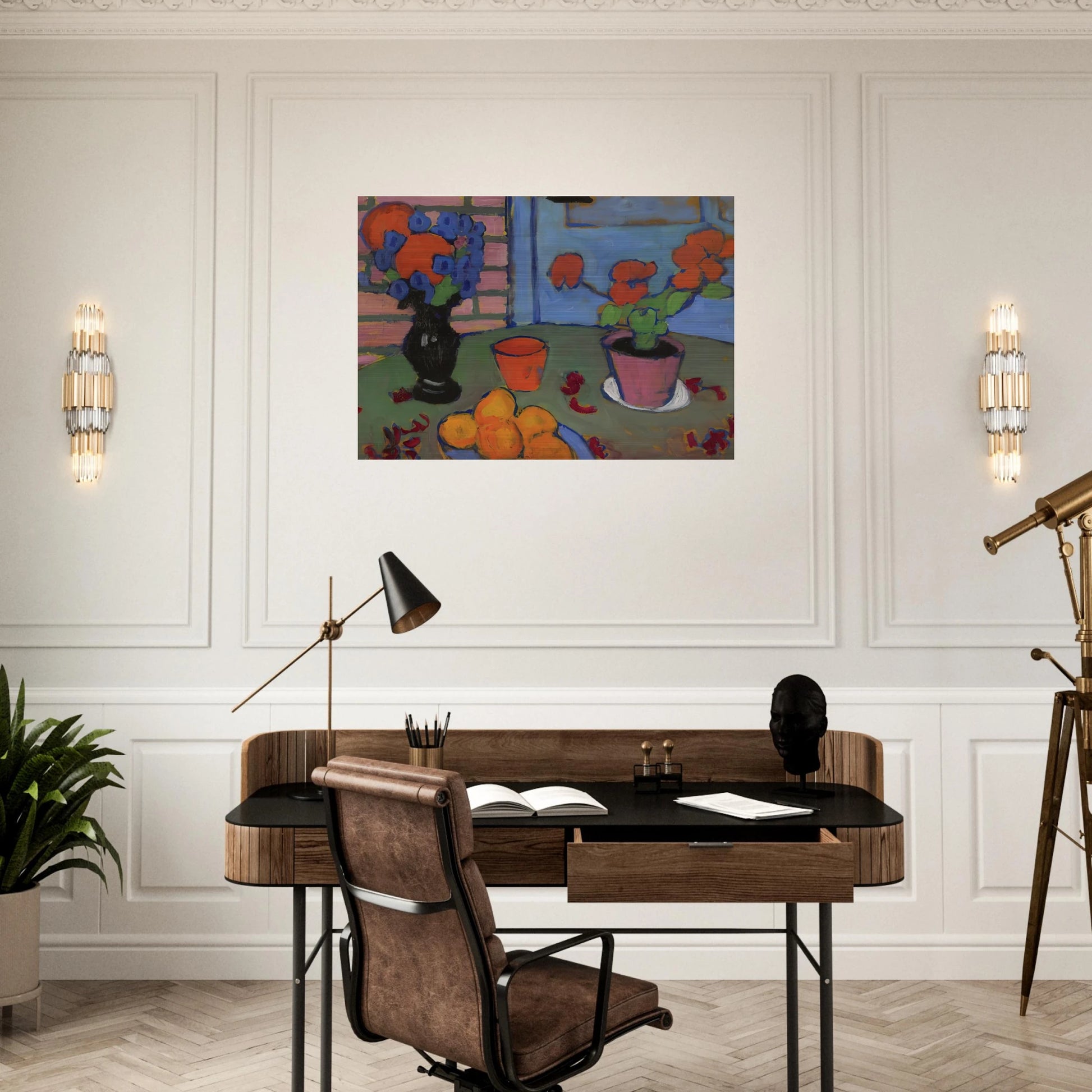 STILL LIFE WITH FLOWERS AND ORANGES 1909 - Alexej von Jawlensky Brushed Aluminum Print - 70x100 cm / 28x40 inches | Alexej von Jawlensky Aluminum Print | Alexej von Jawlensky Prints