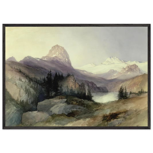 In the Bighorn Mountains - Thomas Moran 70x100 cm / 28x40 inches Framed Art Print – Black Wooden Frame