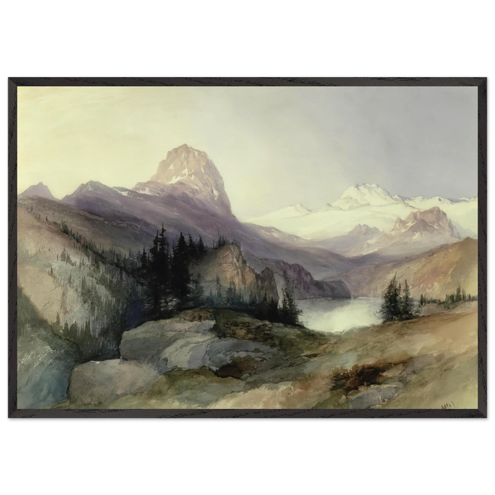 In the Bighorn Mountains - Thomas Moran 70x100 cm / 28x40 inches Framed Art Print – Black Wooden Frame