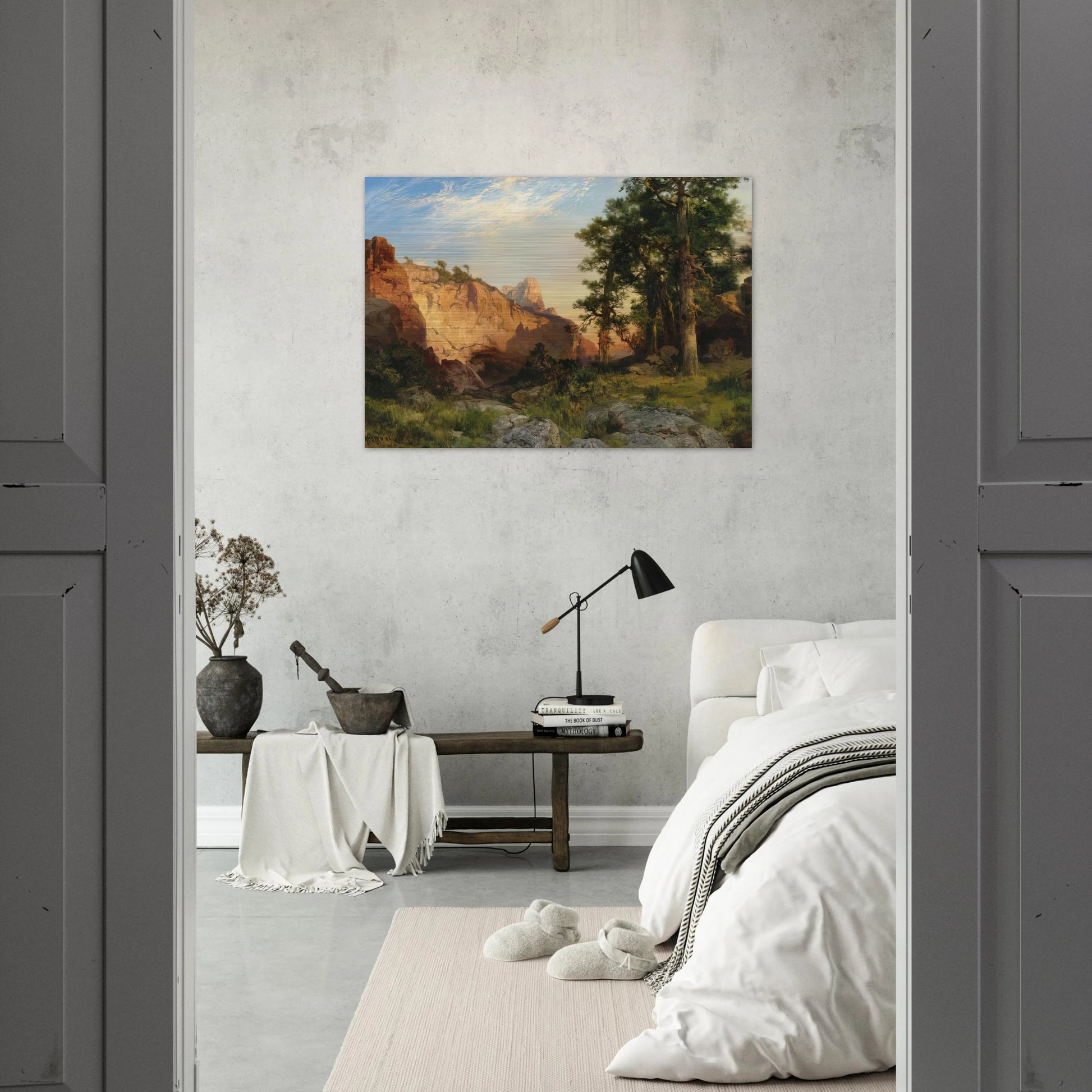 Coconino Pines and Cliff Arizona - Thomas Moran Brushed Aluminum Print - 70x100 cm / 28x40 inches | Thomas Moran Aluminum Print | Thomas Moran Prints