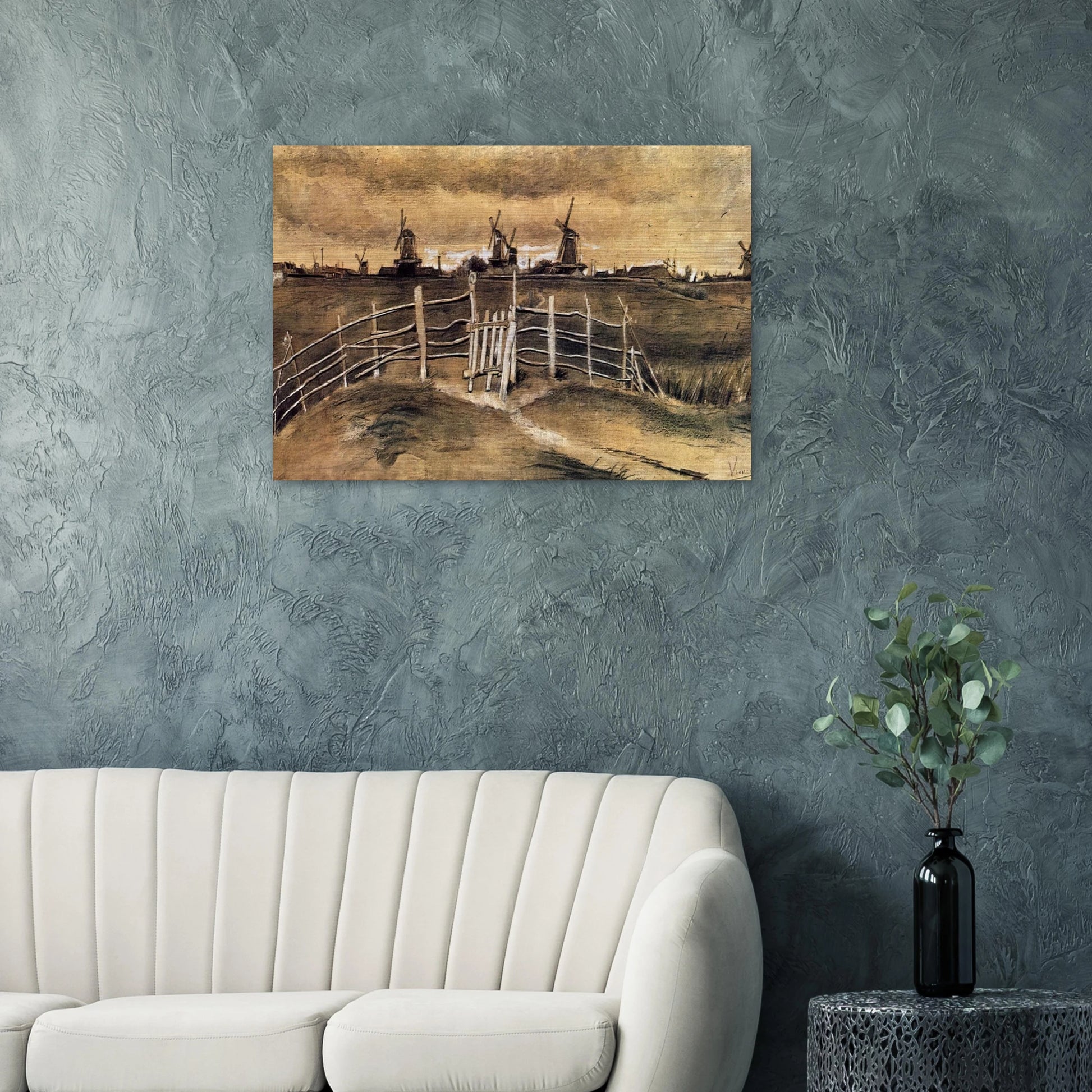Windmils at Dordrecht - Vincent van Gogh Brushed Aluminum Print - 70x100 cm / 28x40 inches | Vincent van Gogh Aluminum Print | Vincent van Gogh Prints