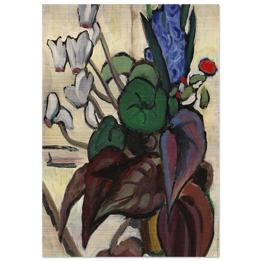 BLUMEN AUF WEI ZYKLAMEN UND HYAZINTHE 1934 - Gabriele Munter Brushed Aluminum Print - 70x100 cm / 28x40 inches | Gabriele Munter Aluminum Print | Gabriele Munter Prints