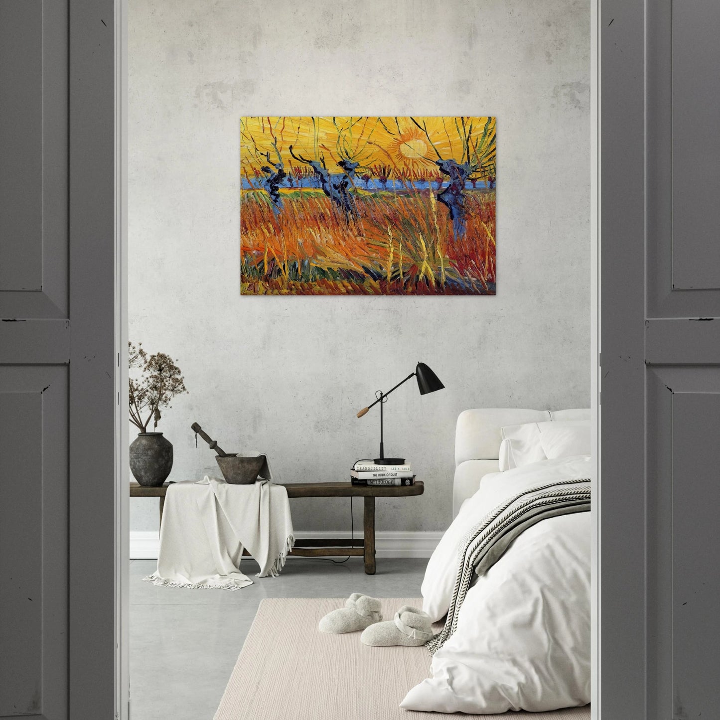Pollard Willows and Setting Sun - Vincent van Gogh Brushed Aluminum Print - 70x100 cm / 28x40 inches | Vincent van Gogh Aluminum Print | Vincent van Gogh Prints