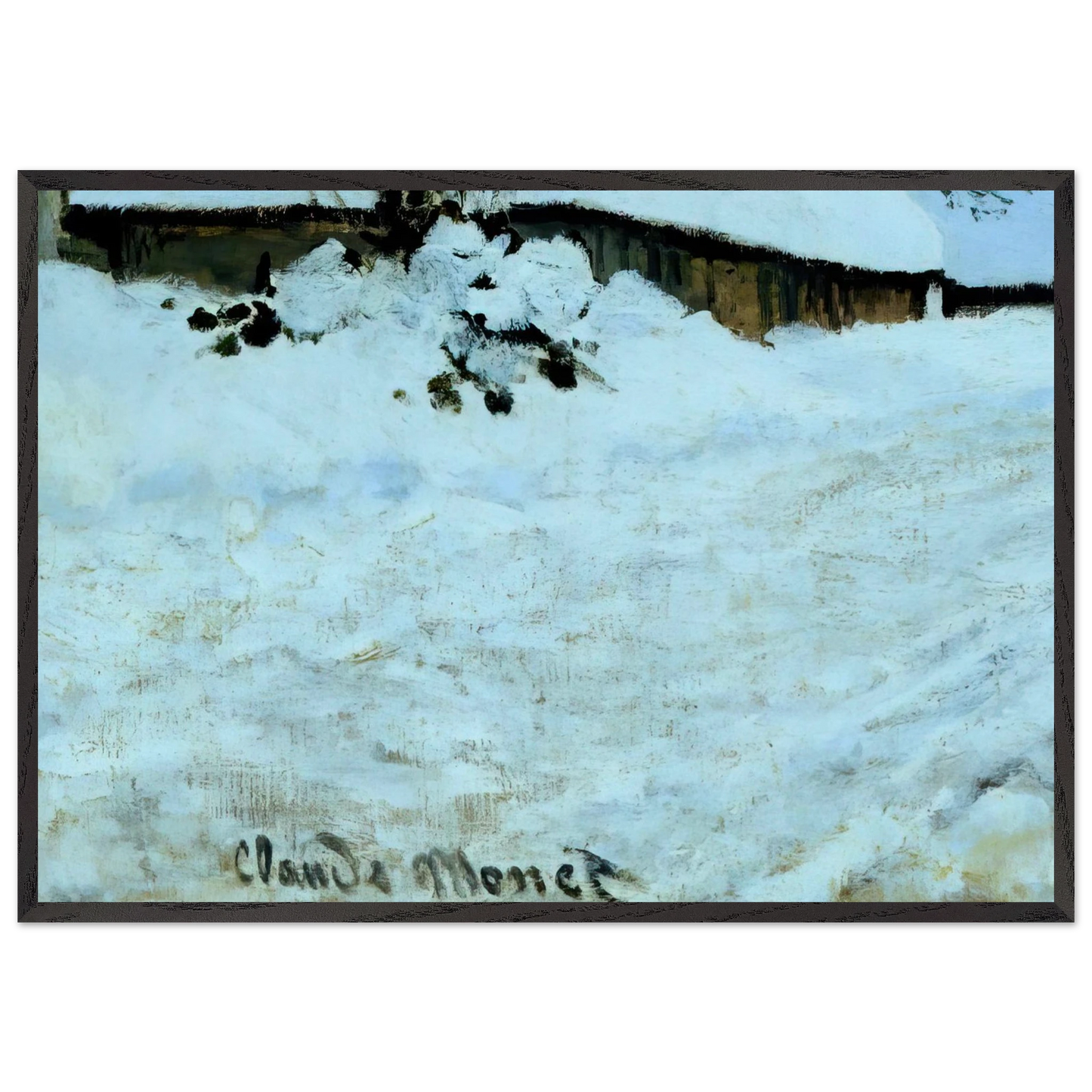 Cart on the Snow Covered Road with Saint-Simeon Farm - claude monet 70x100 cm / 28x40 inches Framed Art Print – Black Wooden Frame