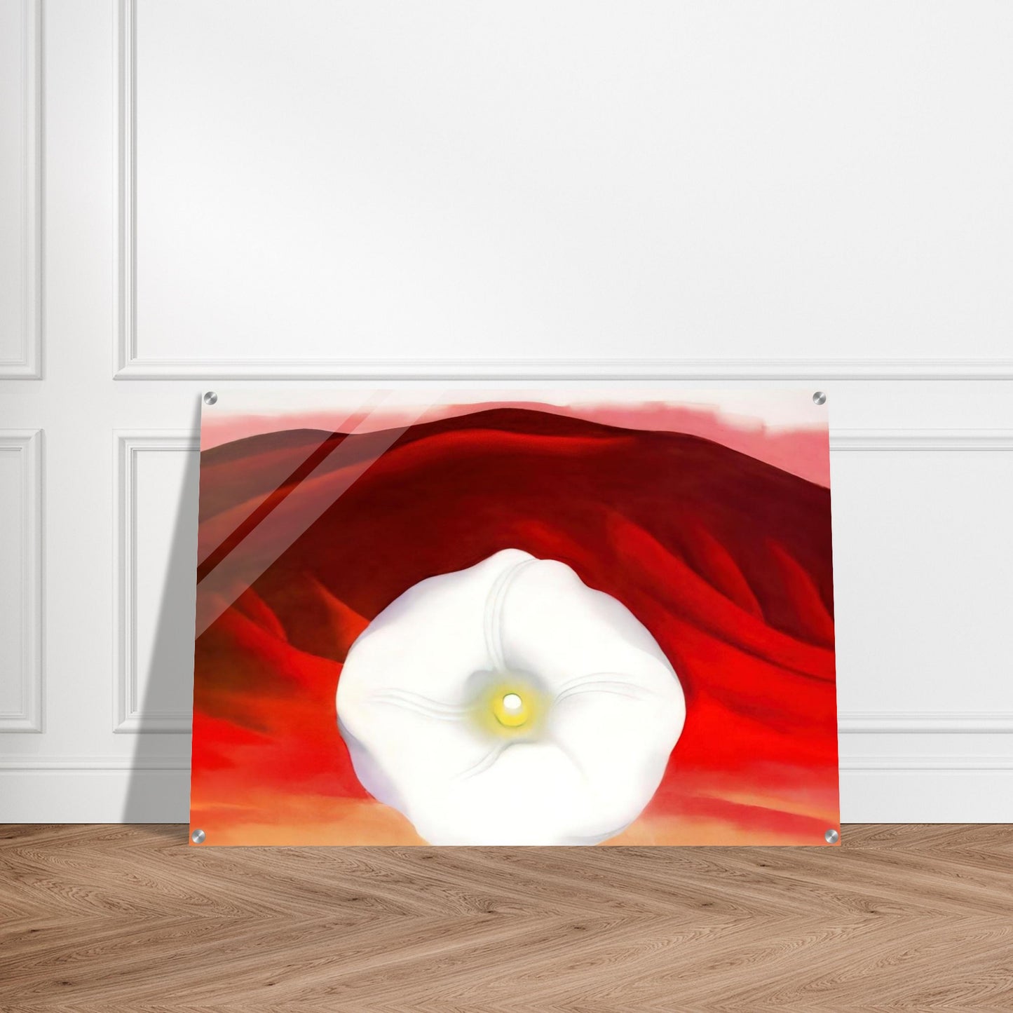 Red hills and white flower - Georgia O'Keeffe Acrylic Print - 70x100 cm / 28x40″ inches