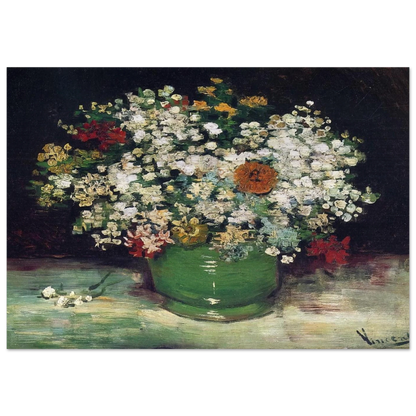 Vase with Zinnias and Other Flowers - Vincent van Gogh Brushed Aluminum Print - 70x100 cm / 28x40 inches | Vincent van Gogh Aluminum Print | Vincent van Gogh Prints