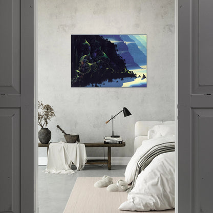 Blue Coastline - Eyvind Earle Brushed Aluminum Print - 70x100 cm / 28x40 inches | Eyvind Earle Aluminum Print | Eyvind Earle Prints