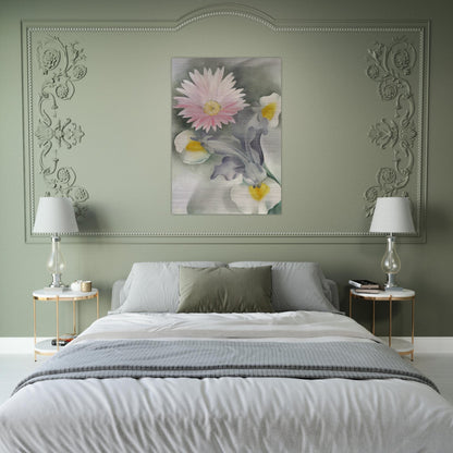 Pink Daisy with Iris - Georgia O'Keeffe Brushed Aluminum Print - 70x100 cm / 28x40 inches | Georgia O'Keeffe Aluminum Print | Georgia O'Keeffe Prints