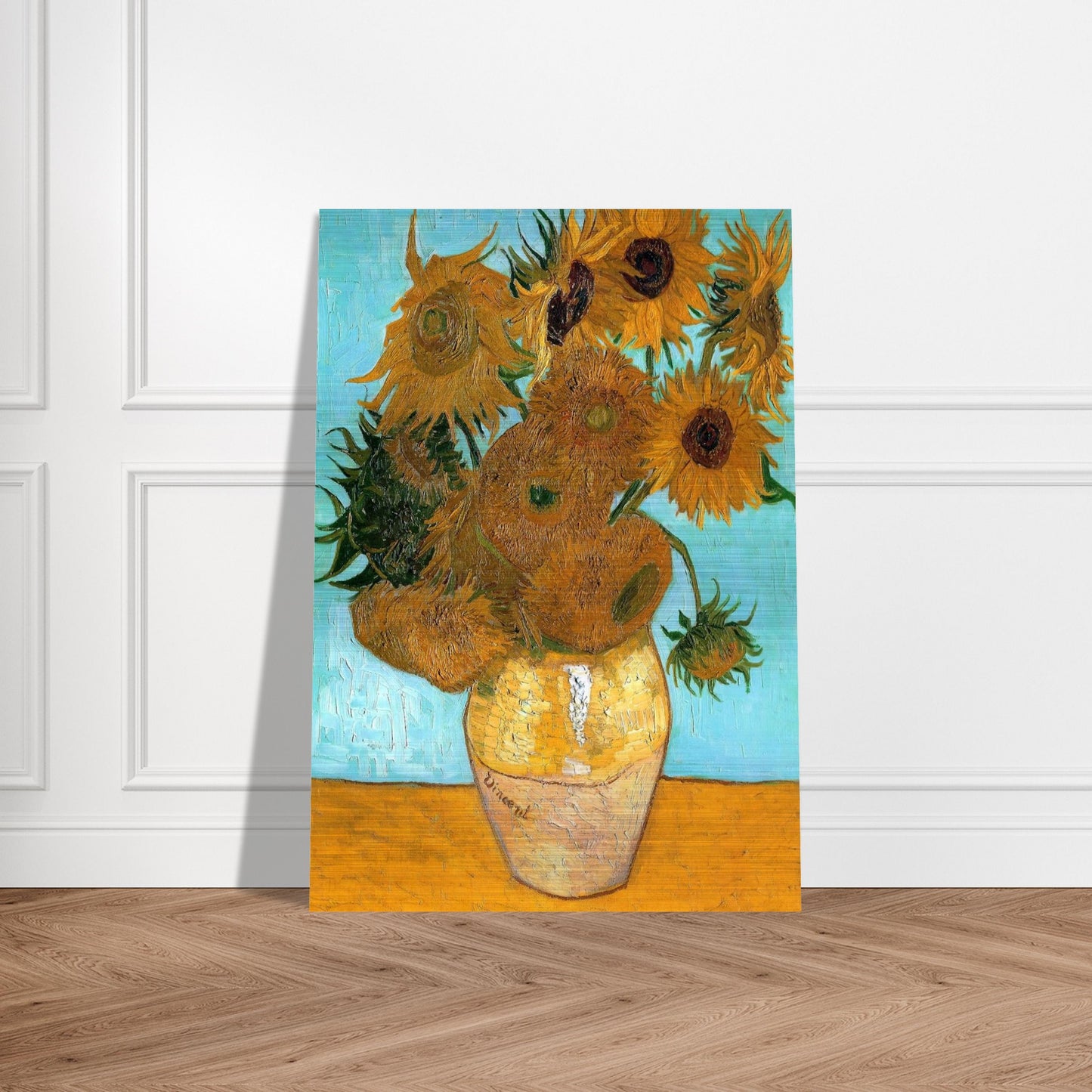 Still Life - Vase with Twelve Sunflowers - Vincent van Gogh Brushed Aluminum Print - 70x100 cm / 28x40 inches | Vincent van Gogh Aluminum Print | Vincent van Gogh Prints