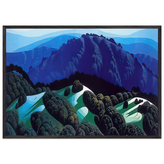 Three Fields and a Mountain - Eyvind Earle 70x100 cm / 28x40 inches Framed Art Print – Black Wooden Frame