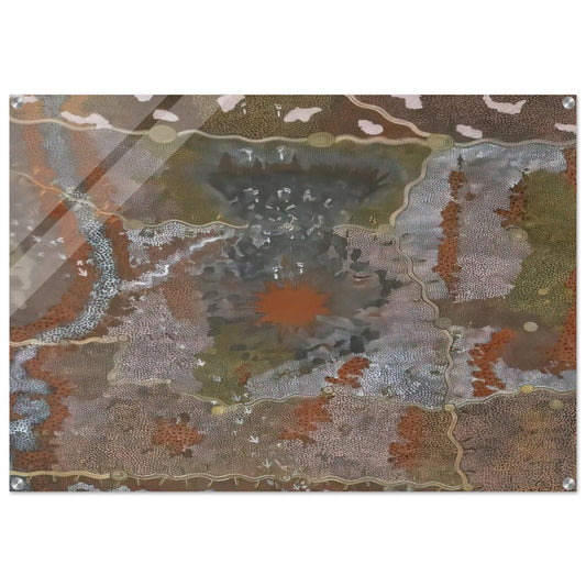 Warlugulong with Tim Leura Tjapaltjarri - 1976 - Clifford Possum Tjapaltjarri Acrylic Print - 70x100 cm / 28x40″ inches