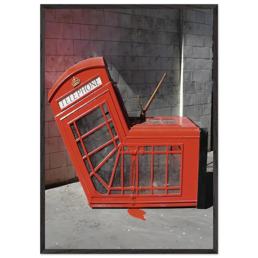 VANDALISED PHONE BOX 2005 - Banksy 70x100 cm / 28x40 inches Framed Art Print – Black Wooden Frame