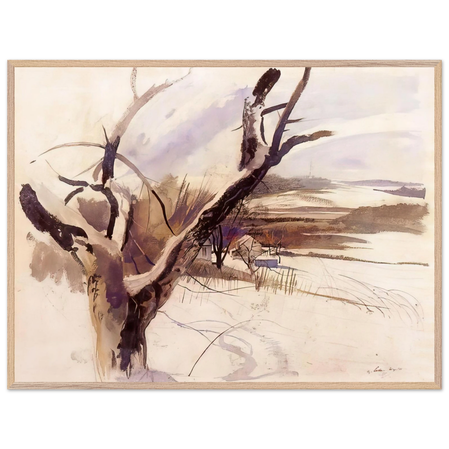 Andrew Wyeth - WINTER FARM SCENE Wall Art - 60x80 cm / 24x32 inches - Premium Wooden Framed Poster With Fine Art Paper-canvas - Black frame
