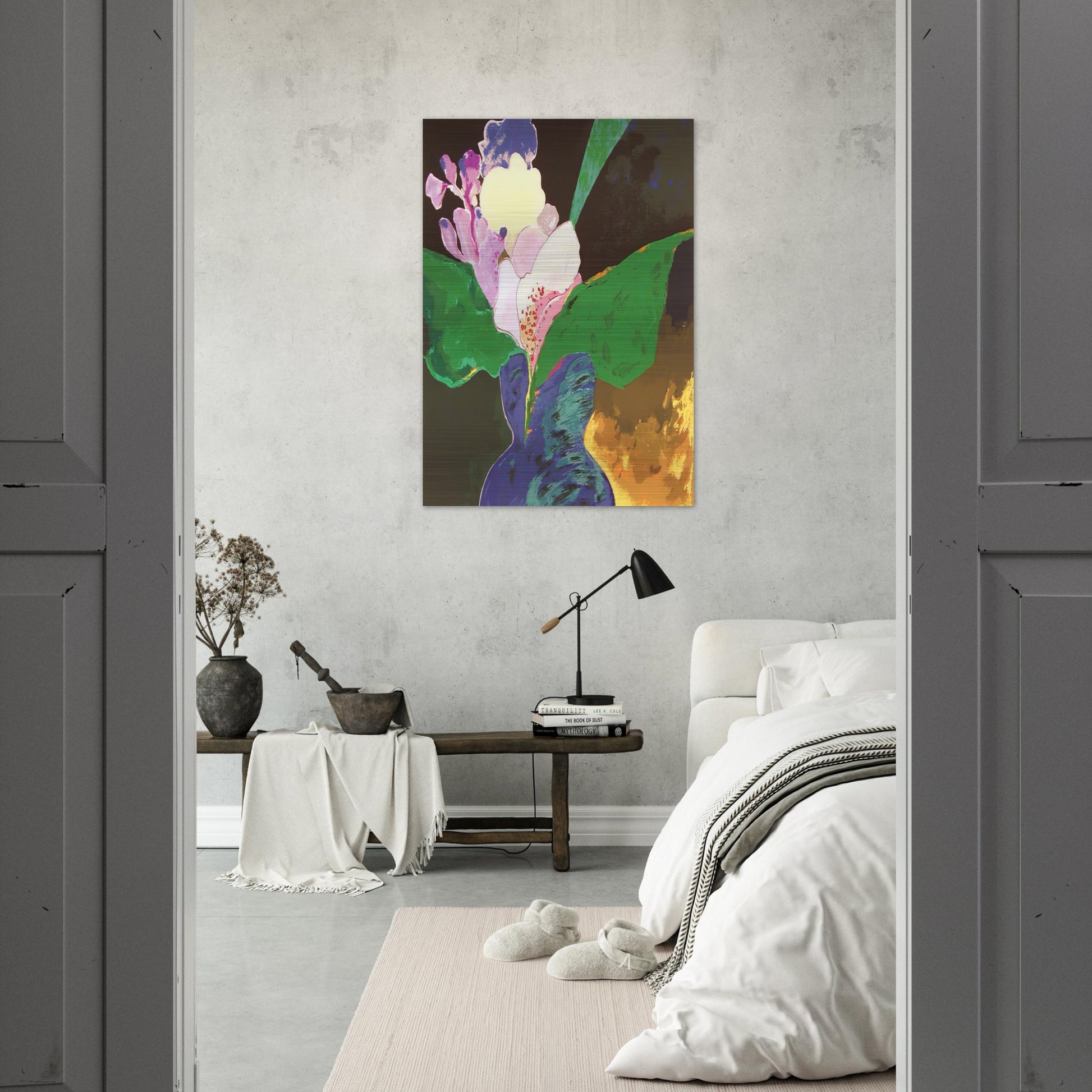 Blue Vase With Flowers - 2002 - Aldemir Martins Brushed Aluminum Print - 70x100 cm / 28x40 inches | Aldemir Martins Aluminum Print | Aldemir Martins Prints