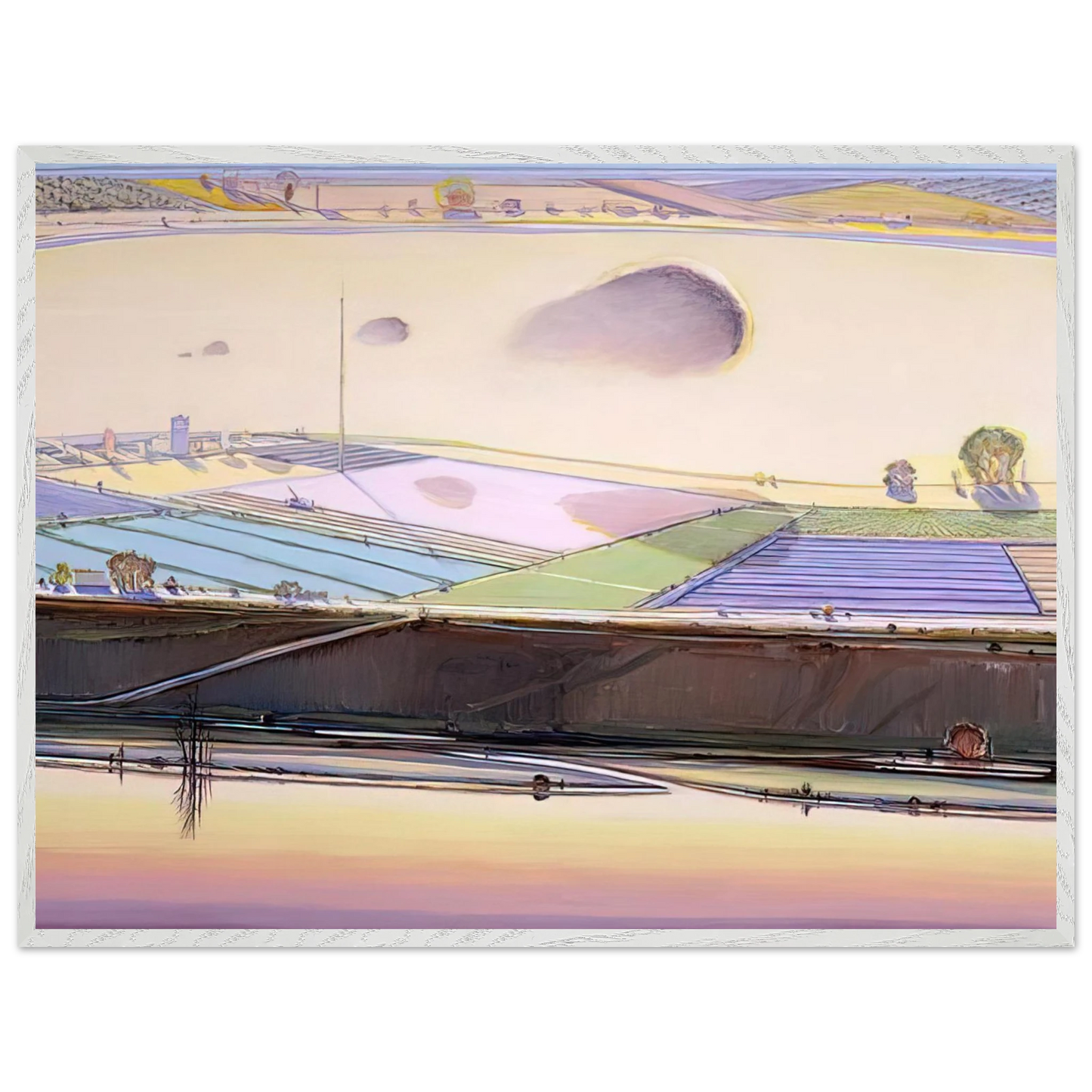 Wayne Thiebaud - River Cloud - 2002 Wall Art - 21x29.7 cm / 8x12" - Premium Wooden Framed Poster With Fine Art Paper - White frame