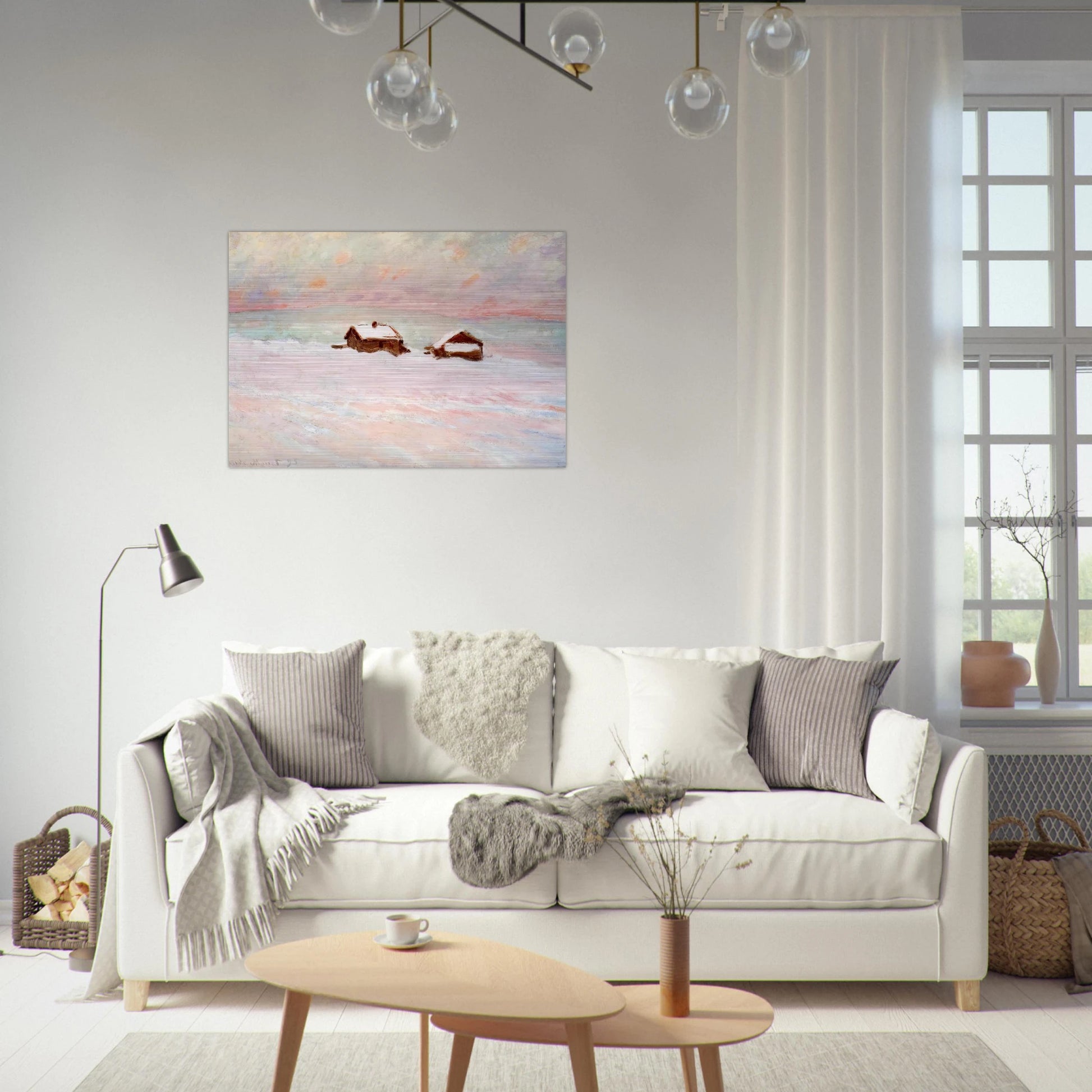 Houses in the Snow, Norway - claude monet Brushed Aluminum Print - 70x100 cm / 28x40 inches | claude monet Aluminum Print | claude monet Prints