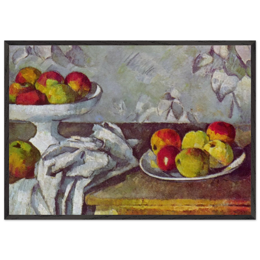 Still life with apples and fruit bowl - Paul Cezanne 70x100 cm / 28x40 inches Framed Art Print – Black Wooden Frame