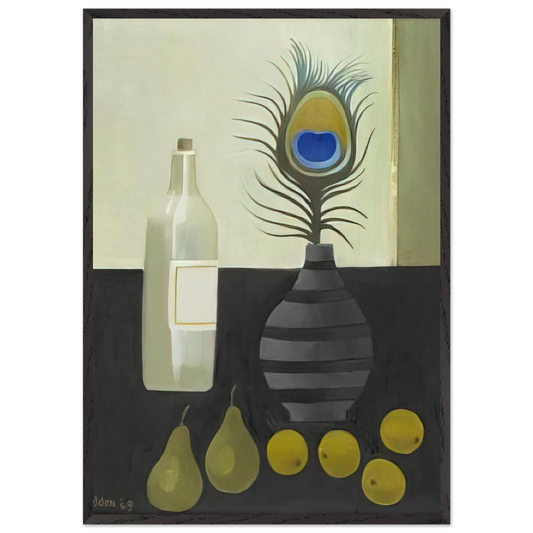 Peacock Feather Still Life - 2009 - Mary Fedden 70x100 cm / 28x40 inches Framed Art Print – Black Wooden Frame