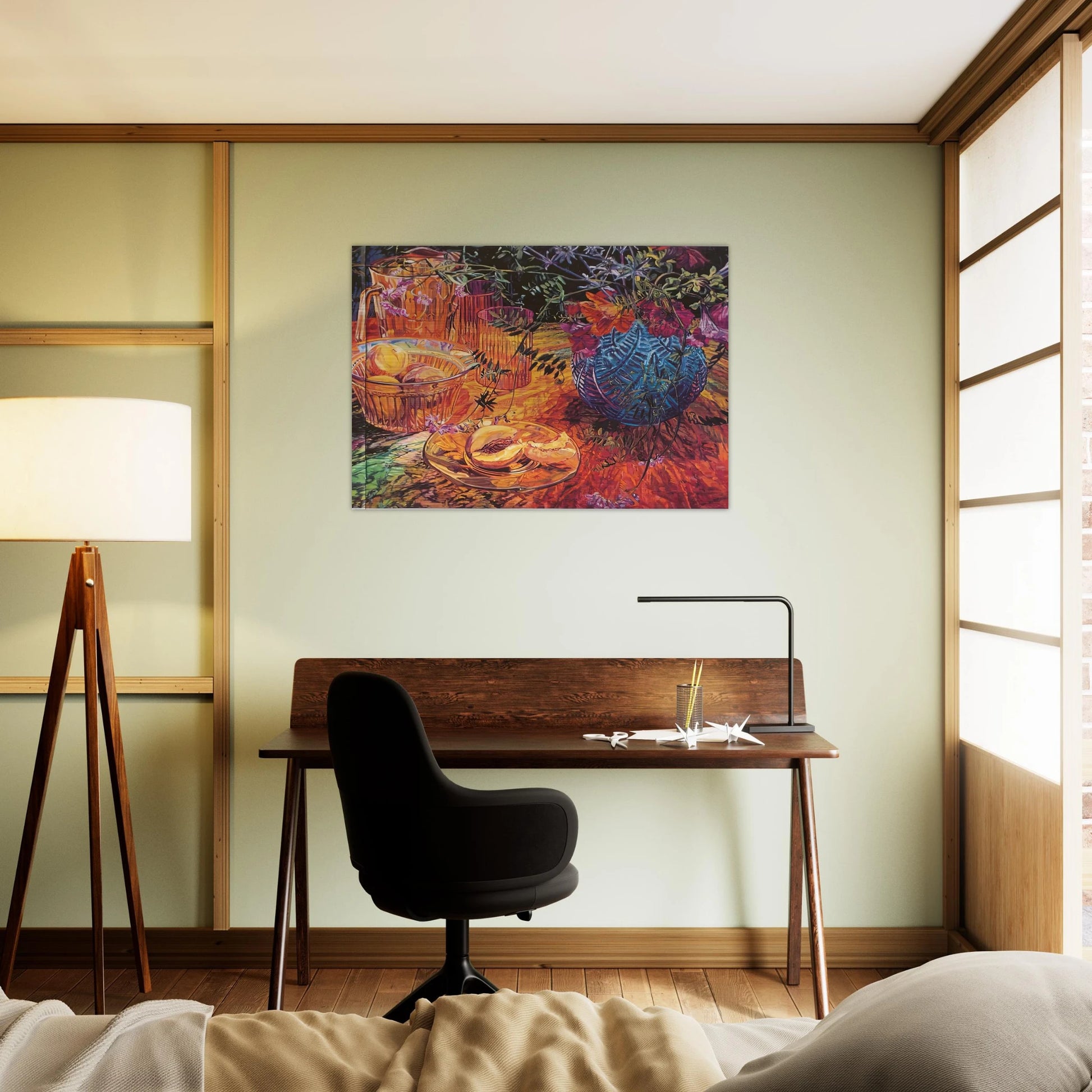 CUT PEACH BLUE VASE 1993 - Janet Fish Brushed Aluminum Print - 70x100 cm / 28x40 inches | Janet Fish Aluminum Print | Janet Fish Prints