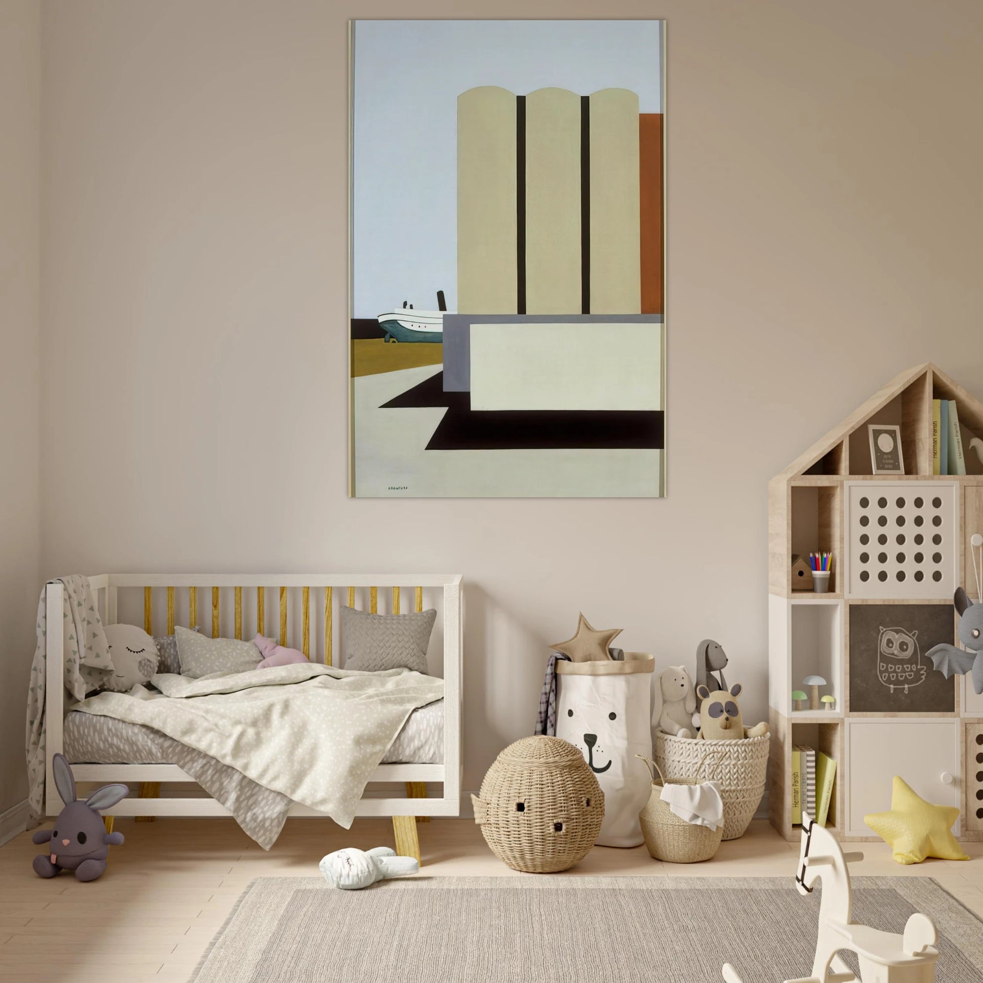 Boat and Grain Elevators No. 2 - 1942 - Ralston Crawford Art Prints - 100x150 cm / 40x60″ inches | Ralston Crawford Poster | Ralston Crawford Prints