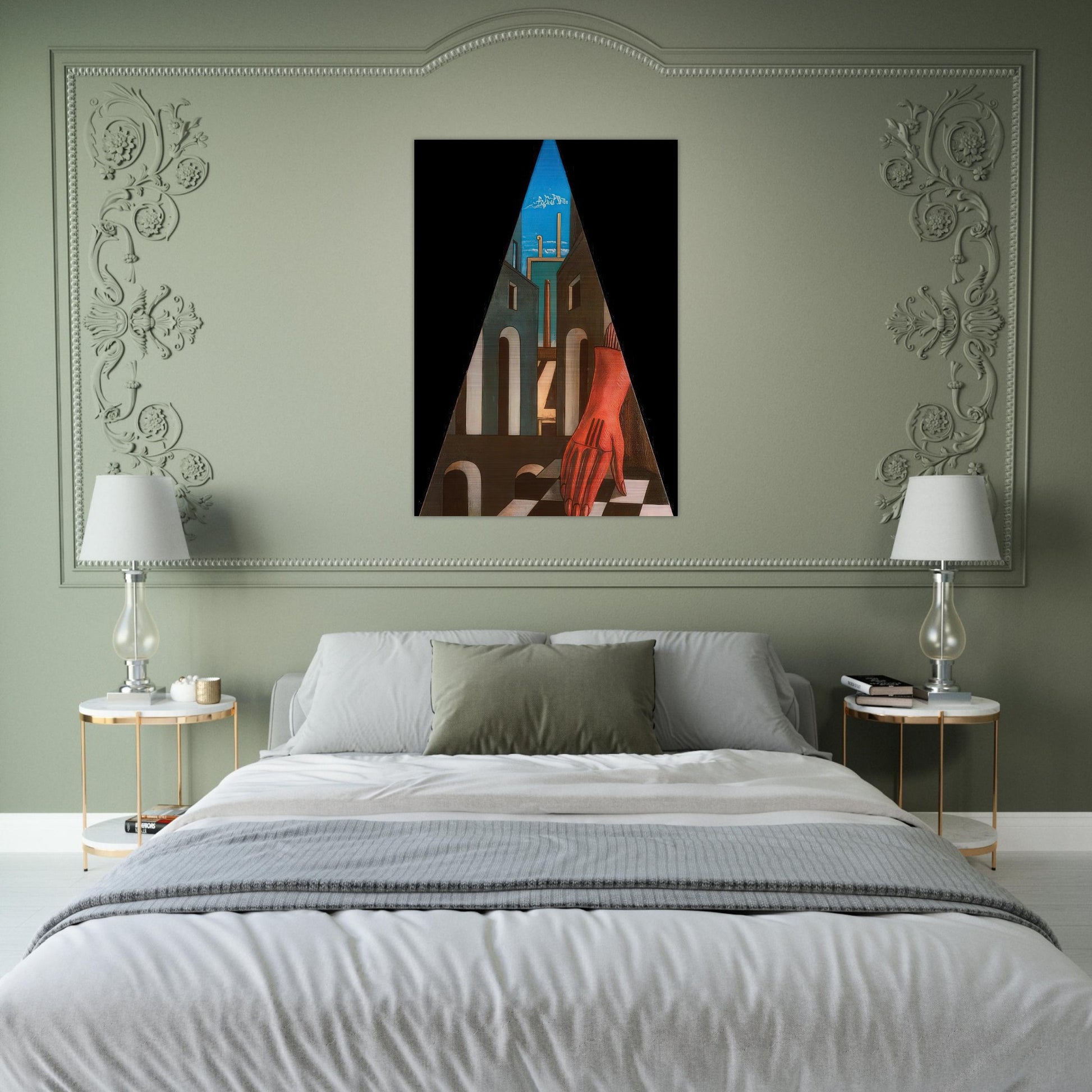 METAPHYSICAL TRIANGLE 1958 - Giorgio de Chirico Brushed Aluminum Print - 70x100 cm / 28x40 inches | Giorgio de Chirico Aluminum Print | Giorgio de Chirico Prints