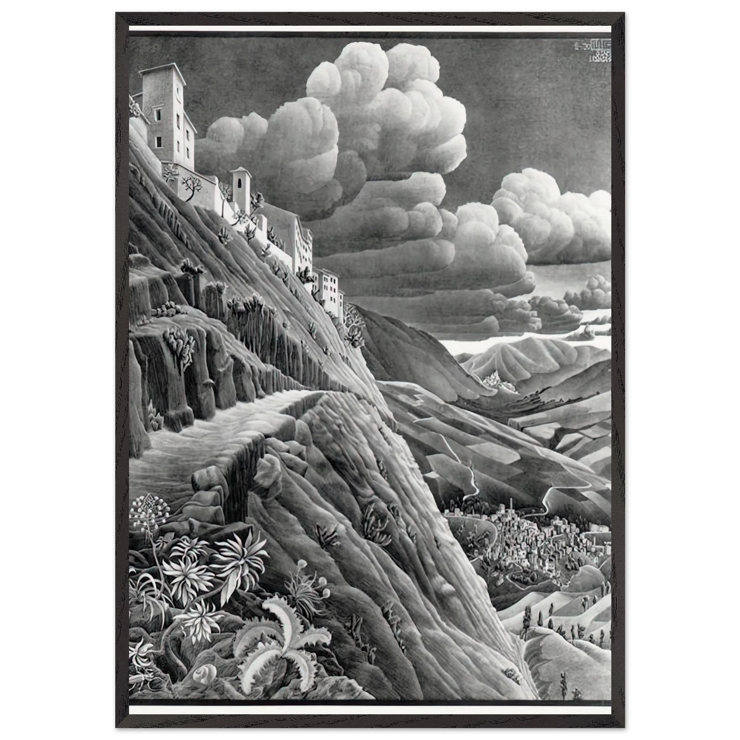 CASTROVALVA - MC Escher 70x100 cm / 28x40 inches Framed Art Print – Black Wooden Frame | Maurits Cornelis Escher Prints