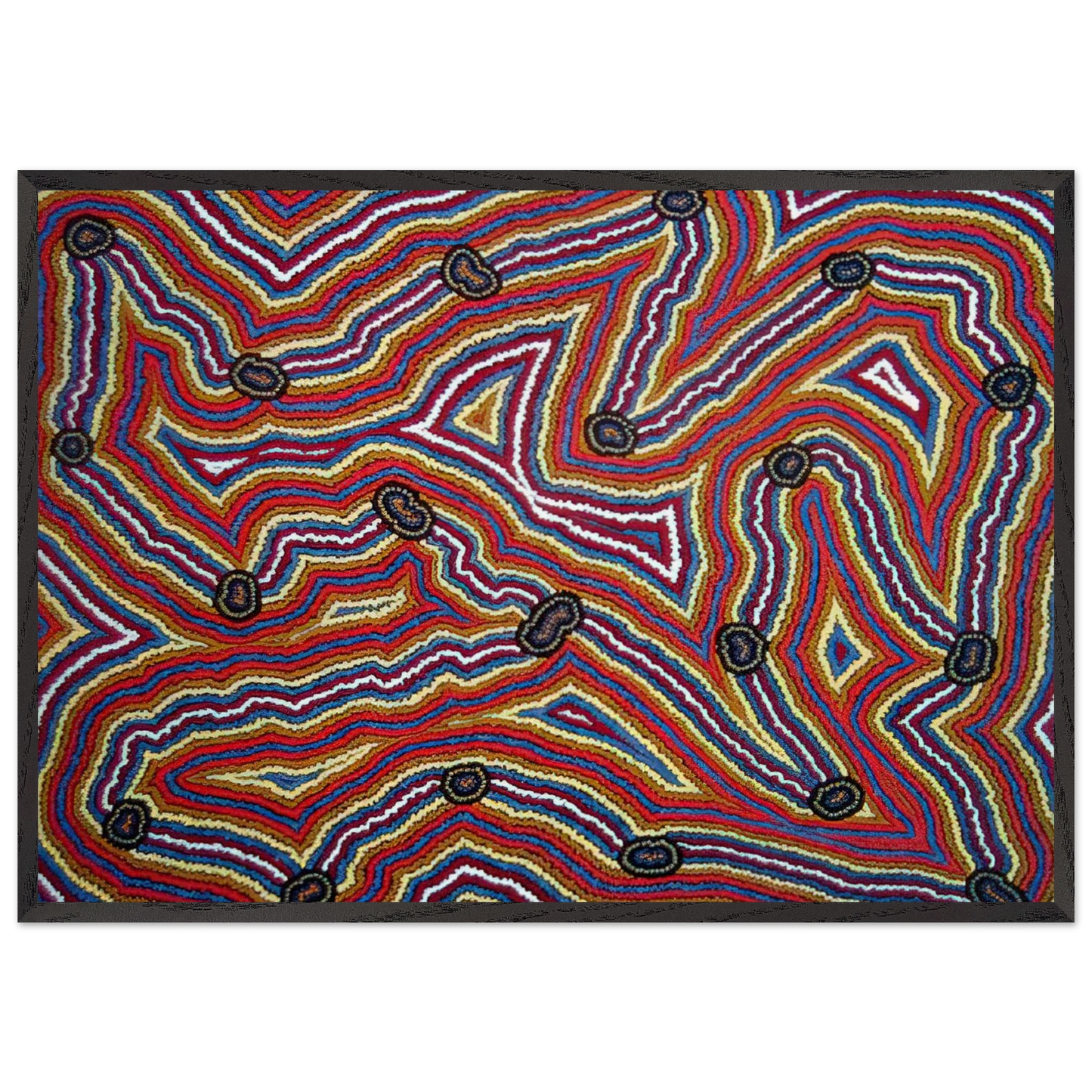 Narripi Dreaming - 1992 - Clifford Possum Tjapaltjarri 70x100 cm / 28x40 inches Framed Art Print – Black Wooden Frame