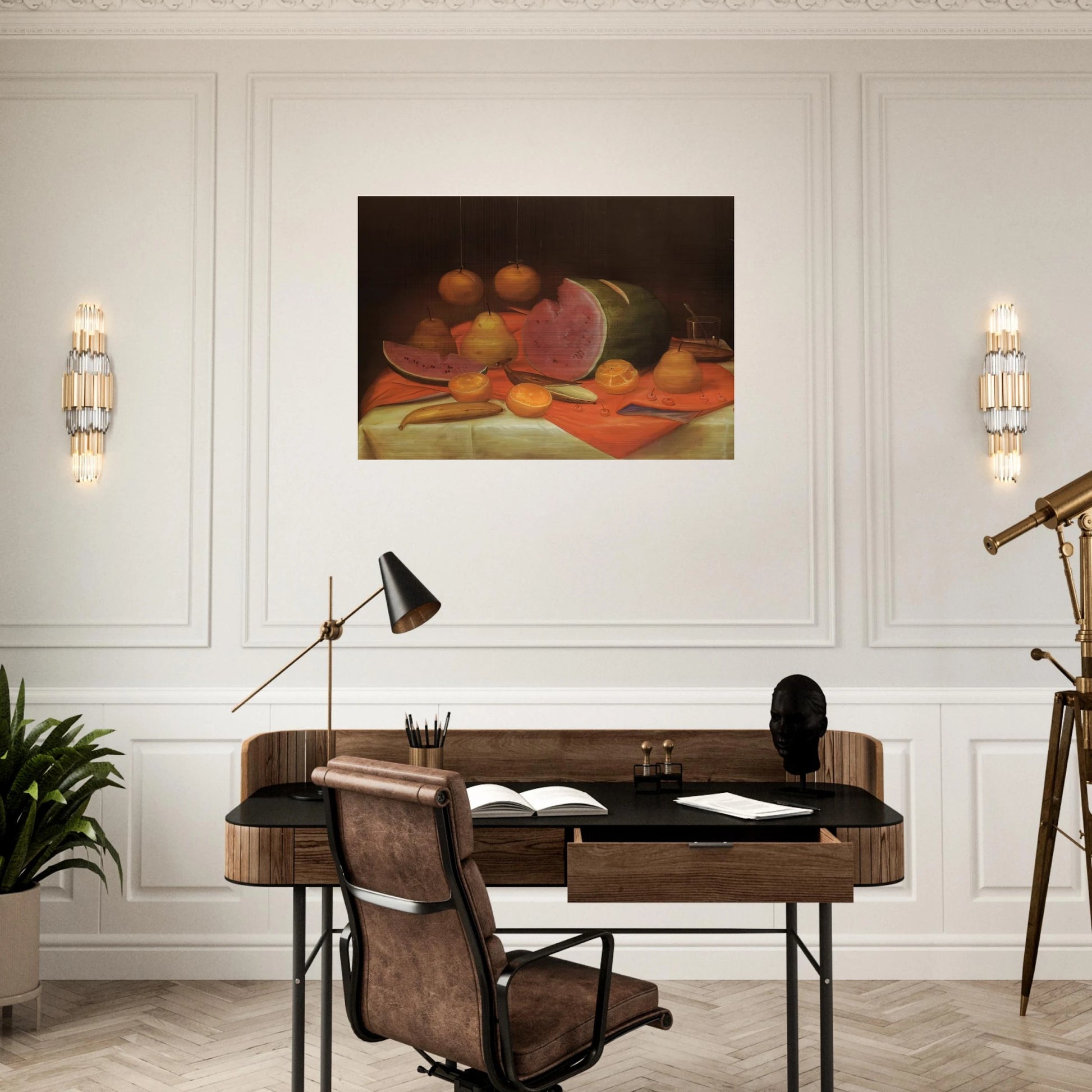 STILL LIFE WITH WATERMELON - Fernando Botero Brushed Aluminum Print - 70x100 cm / 28x40 inches | Fernando Botero Aluminum Print | Fernando Botero Prints