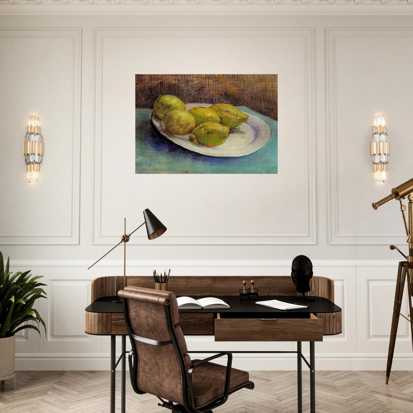 Still Life with Lemons on a Plate - Vincent van Gogh Brushed Aluminum Print - 70x100 cm / 28x40 inches | Vincent van Gogh Aluminum Print | Vincent van Gogh Prints