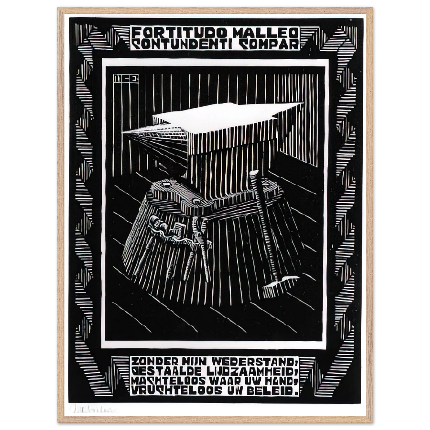 MC Escher - EMBLEMATA ANVIL Wall Art - 60x80 cm / 24x32 inches - Premium Wooden Framed Poster With Fine Art Paper - White frame
