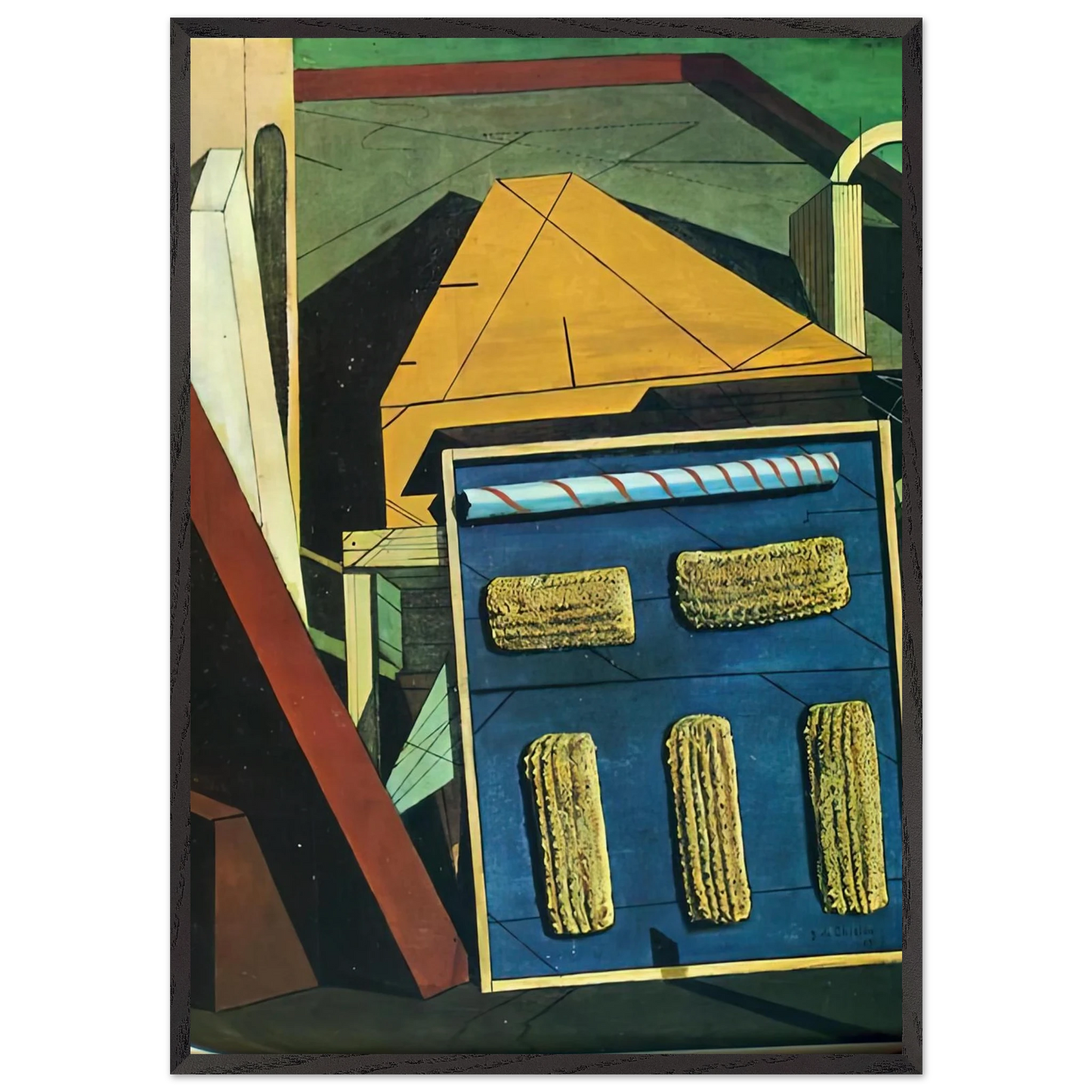 THE GENTLE AFTERNOON 1916 - Giorgio de Chirico 70x100 cm / 28x40 inches Framed Art Print – Black Wooden Frame