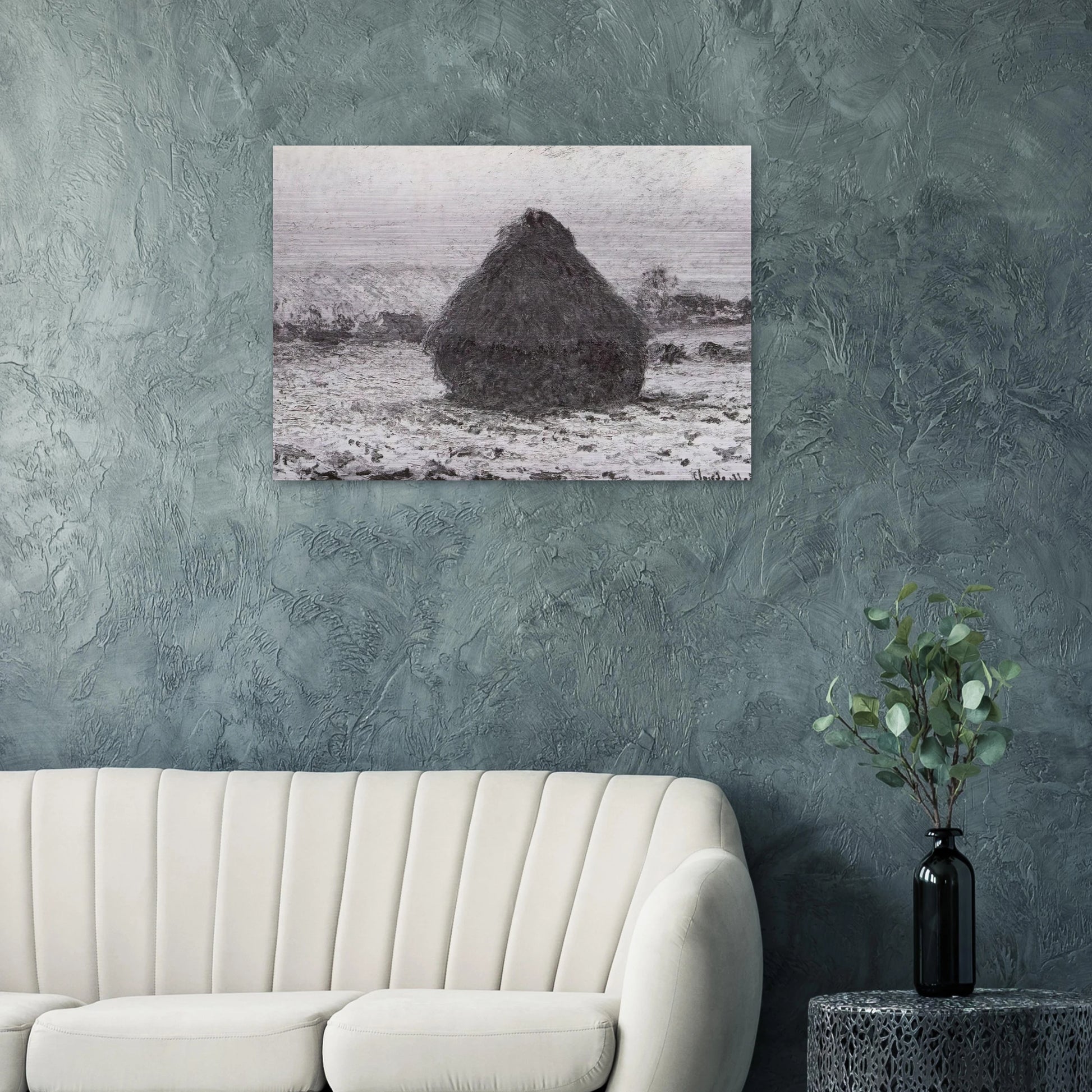 Grainstack in the Sunlight, Snow Effect - claude monet Brushed Aluminum Print - 70x100 cm / 28x40 inches | claude monet Aluminum Print | claude monet Prints
