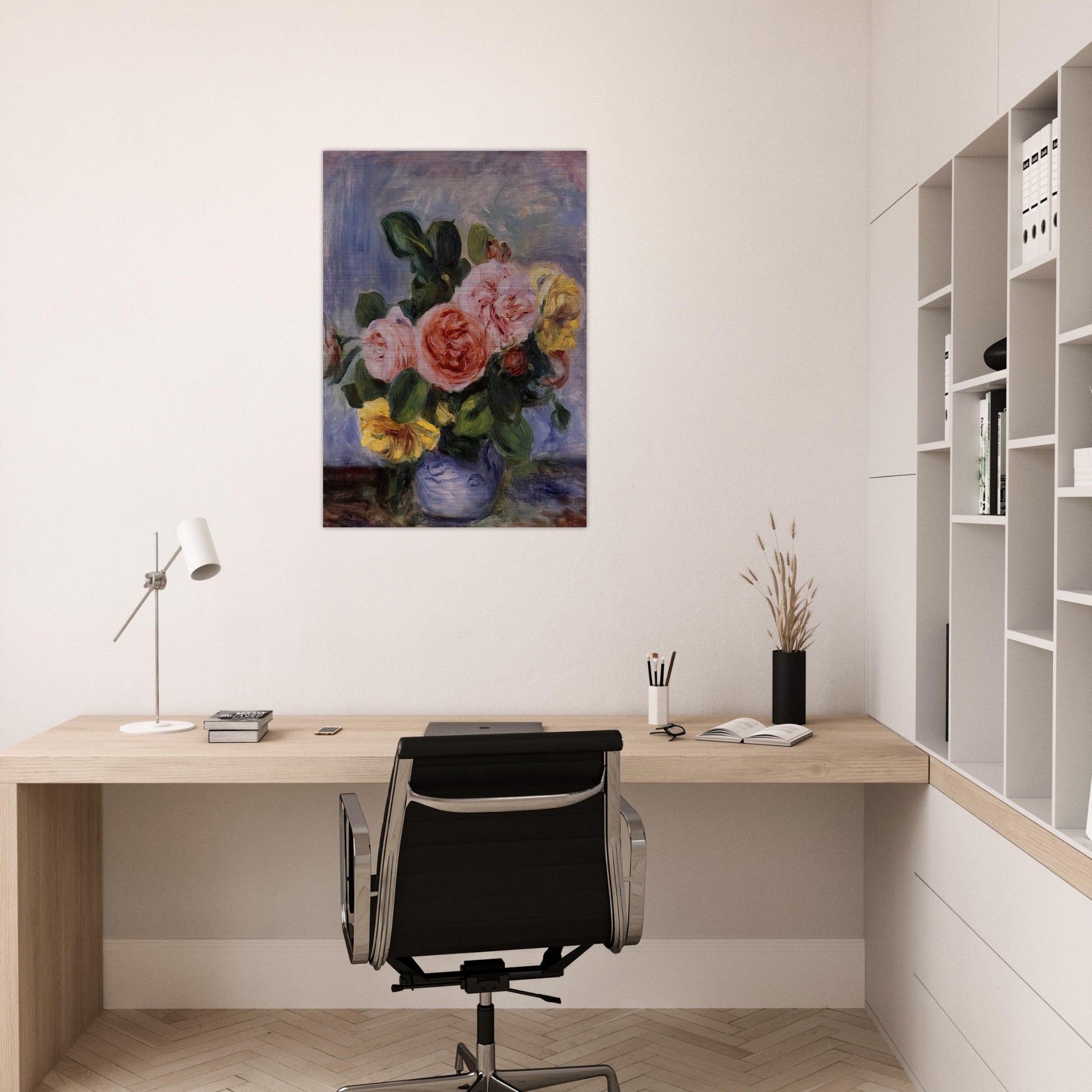 Roses in a Vase - Pierre-Auguste Renoir Brushed Aluminum Print - 70x100 cm / 28x40 inches | Pierre-Auguste Renoir Aluminum Print | Pierre-Auguste Renoir Prints