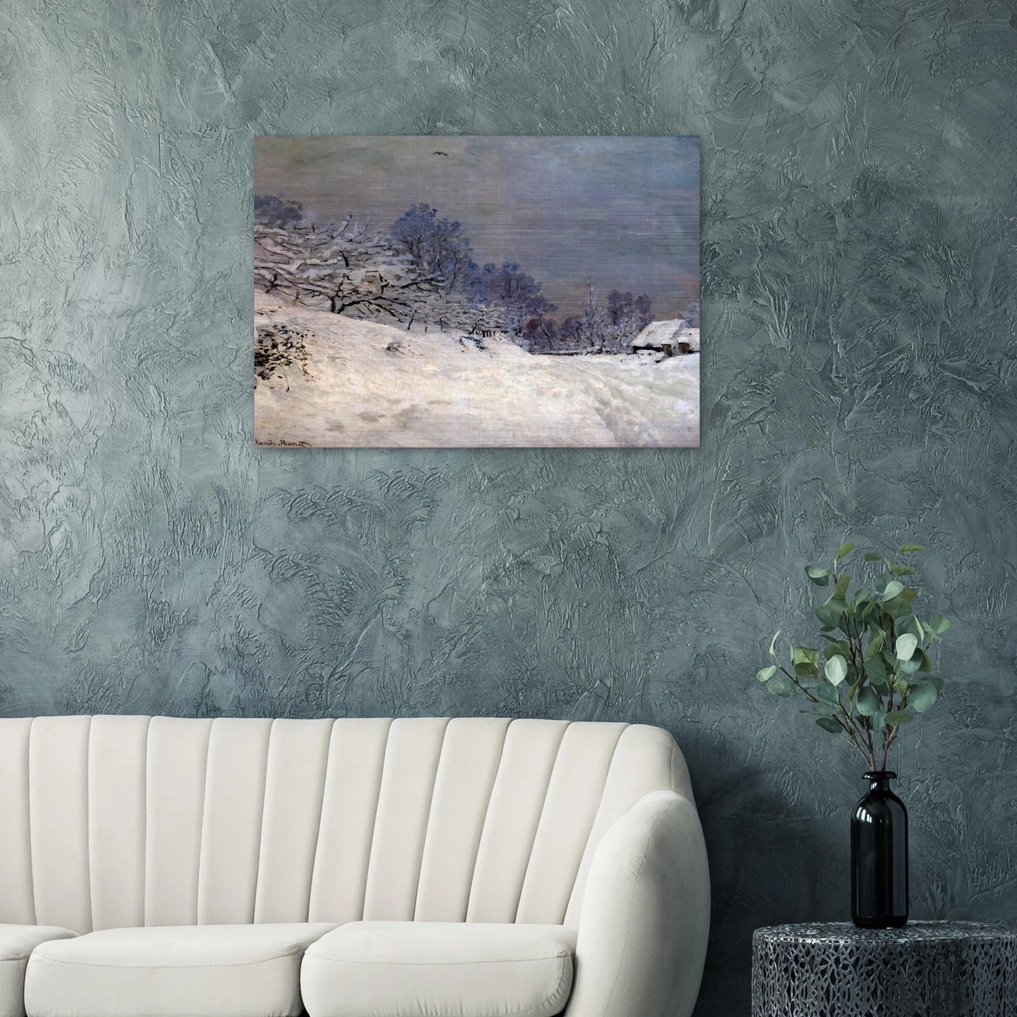 The Road in front of Saint-Simeon Farm in Winter - claude monet Brushed Aluminum Print - 70x100 cm / 28x40 inches | claude monet Aluminum Print | claude monet Prints