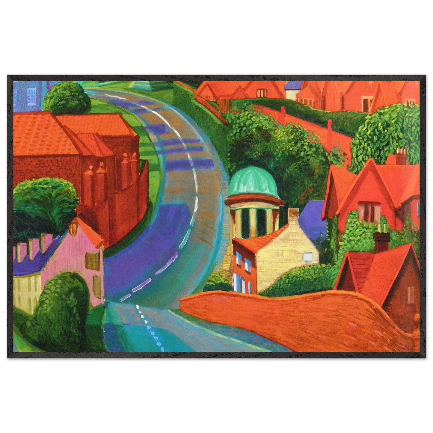 David Hockney - The Road to York Through Sledmere - 45x60 cm / 18x24 inches - Premium Wooden Framed Poster With Fine Art Paper-canvas - Black frame