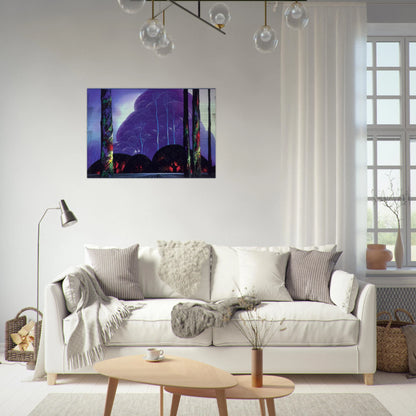 Purple Sunset - Eyvind Earle Brushed Aluminum Print - 70x100 cm / 28x40 inches | Eyvind Earle Aluminum Print | Eyvind Earle Prints