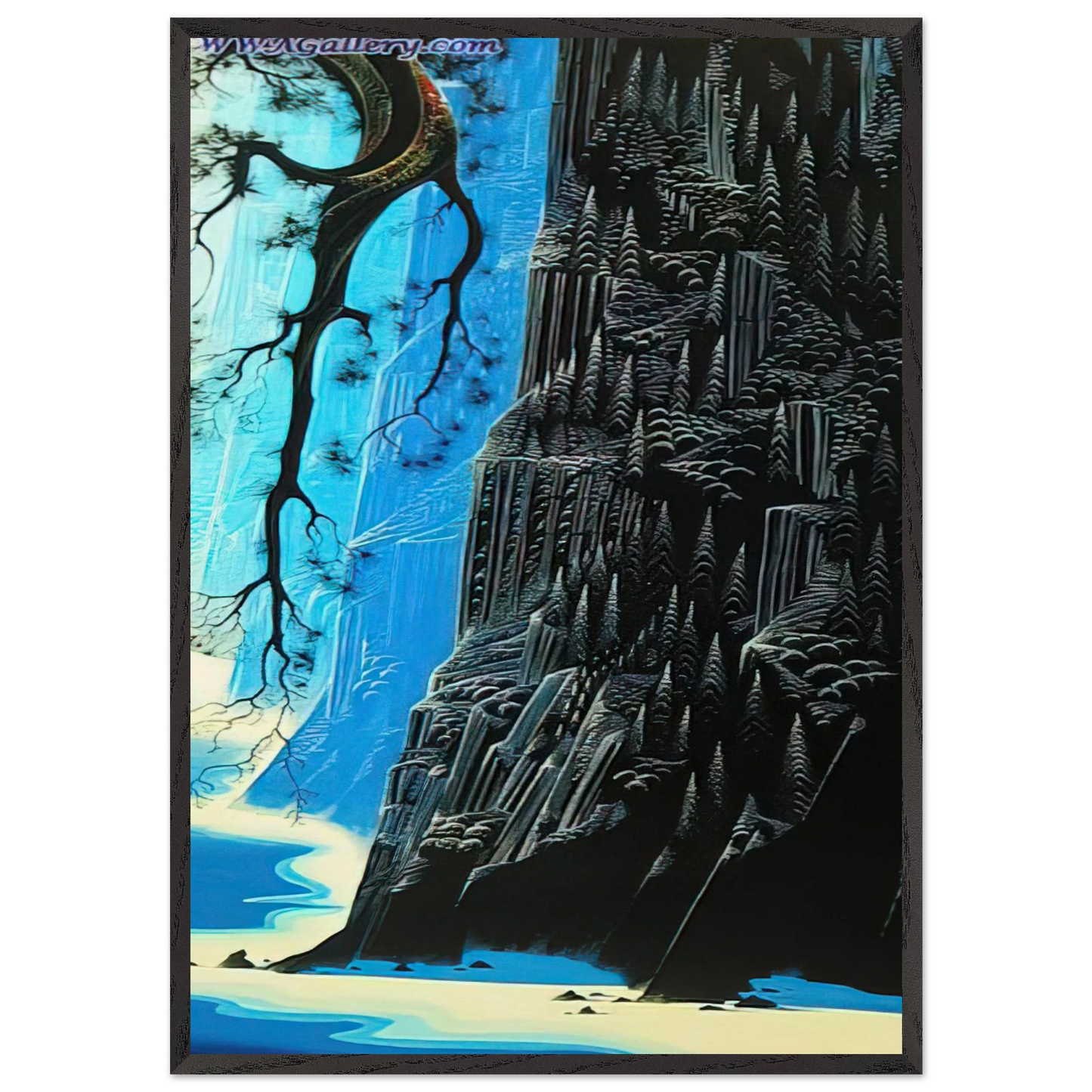 Cliffs Ascending - Eyvind Earle 70x100 cm / 28x40 inches Framed Art Print – Black Wooden Frame