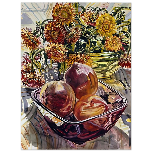 Janet Fish - PEACHES AND STRAWFLOWERS 1990  75x100 cm / 30x40inches Fine Art Poster
