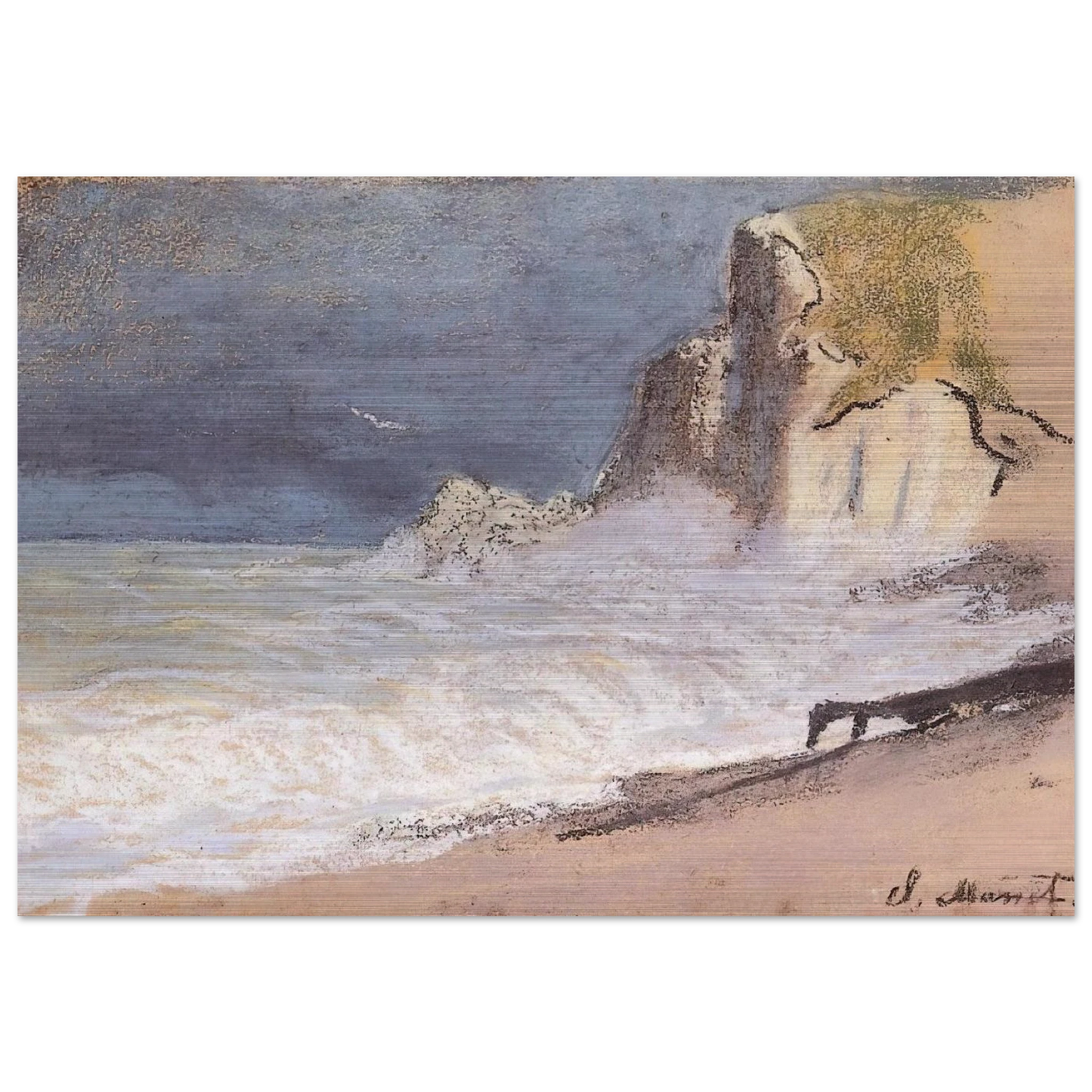 The Manneport, Etretat - Amont Cliff, Rough Weather - claude monet Brushed Aluminum Print - 70x100 cm / 28x40 inches | claude monet Aluminum Print | claude monet Prints