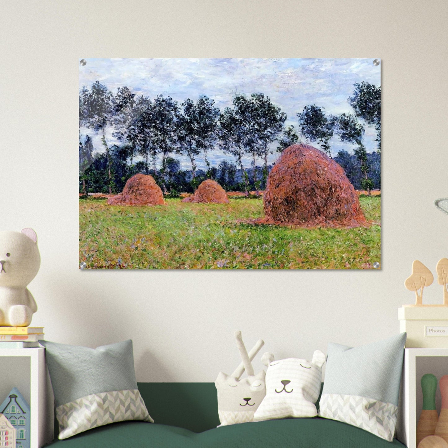 Haystacks, Overcast Day - claude monet Acrylic Print - 70x100 cm / 28x40″ inches | claude monet Wall Art | claude monet Prints