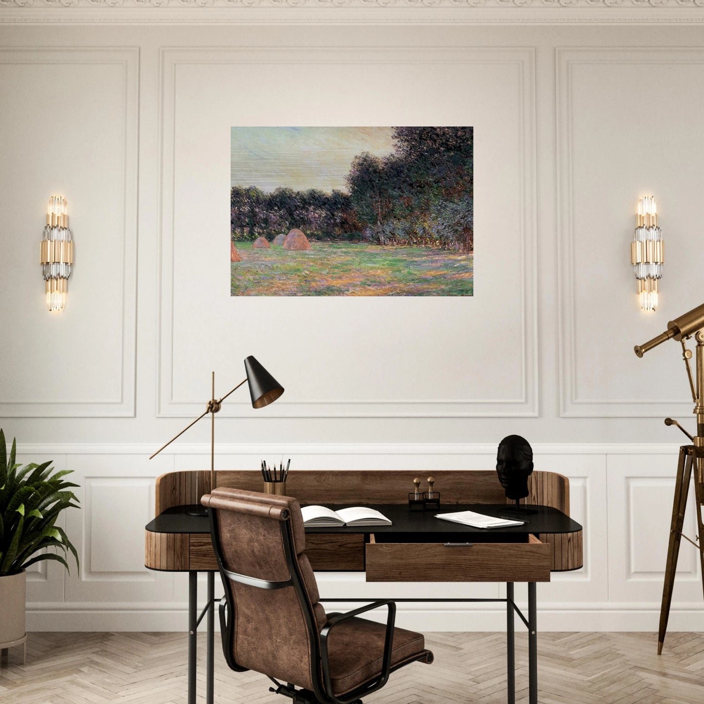 Meadow with Haystacks near Giverny - claude monet Brushed Aluminum Print - 70x100 cm / 28x40 inches | claude monet Aluminum Print | claude monet Prints