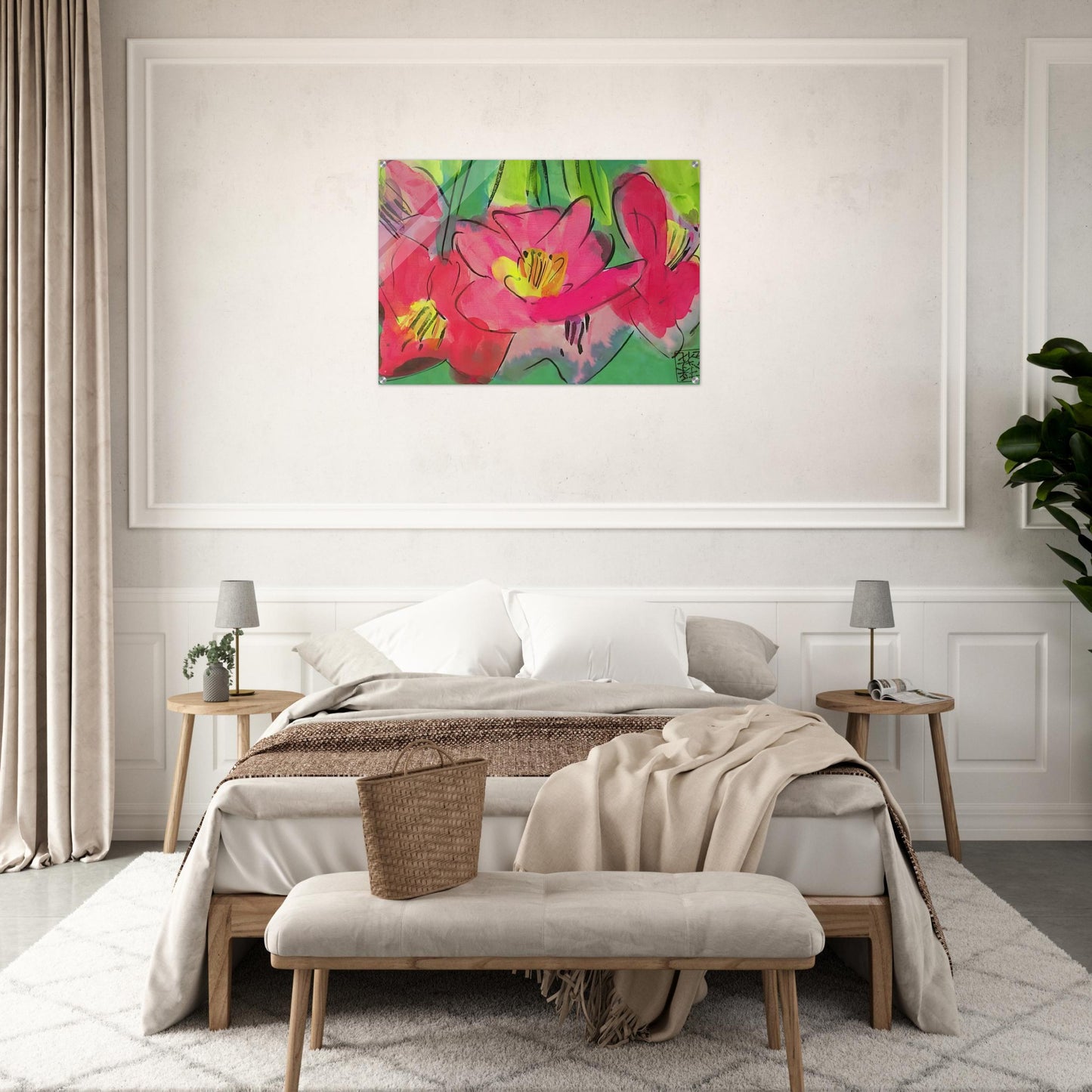 The Pinkest Flowers - Naïve Art Primitivism, Pop Art - Walasse Ting Acrylic Print - 70x100 cm / 28x40″ inches