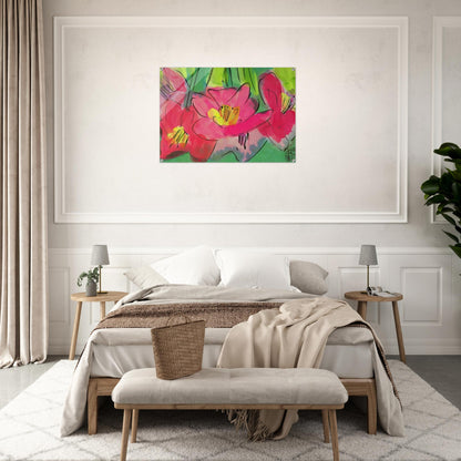 The Pinkest Flowers - Naïve Art Primitivism, Pop Art - Walasse Ting Acrylic Print - 70x100 cm / 28x40″ inches