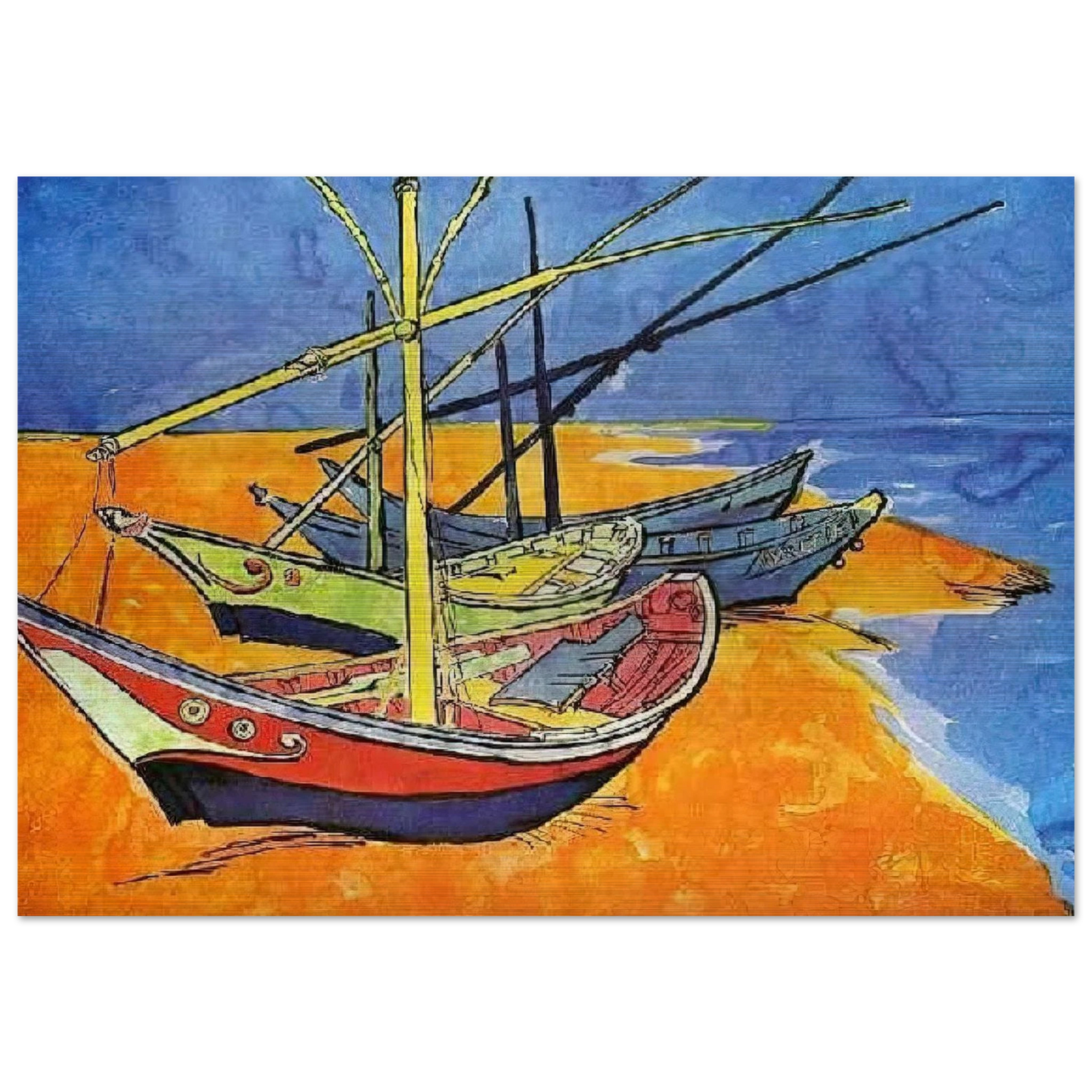 Fishing Boats on the Beach at Saintes-Maries-de-la-Mer - Vincent van Gogh Brushed Aluminum Print - 70x100 cm / 28x40 inches | Vincent van Gogh Aluminum Print | Vincent van Gogh Prints